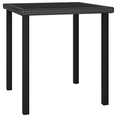 Image of vidaXL Outdoor Dining Table Durable Black Poly Rattan, Powder Coated Steel with Tempered Glass Top garden table, Lightweight, Easy Maintenance, Modern Style