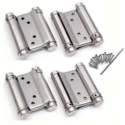 Image of 2 Pairs 3inch Double Action Spring Door Hinges Stainless Steel Saloon Cafe Self Closing Perfect Adjustable 76mm