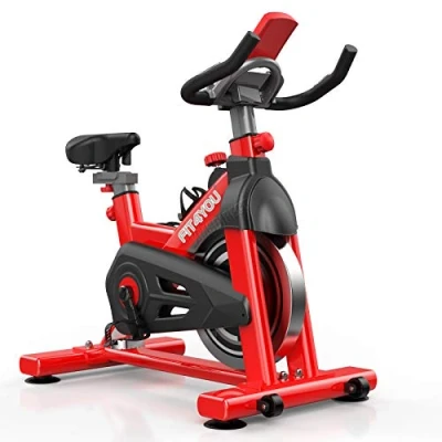 Image of FIT4YOU Exercise Bike Indoor Cycling Home Gym Workout Cardio Fitness Adjustable Resistance LCD Monitor FY EB07 Red and Black