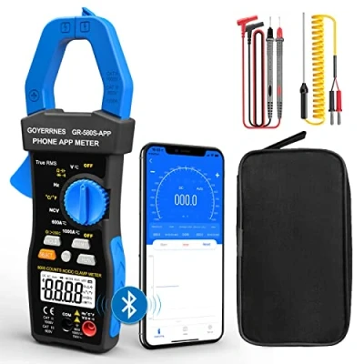 Image of Digital Clamp Meter Multimeter GR 580S APP T RMS 6000Counts AC DC Amp Meter,Non Contact Voltage Tester Auto ranging with Mobile Measures Current Temperature Capacitance Resistance Diodes
