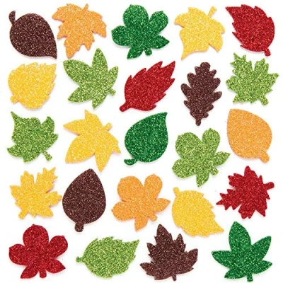Image of Baker Ross AR656 Leaf Glitter Stickers Pack of 144, Embellishments and Stick Ons for Autumn Craft Activities, Asst Colours, 2.5 4 cm