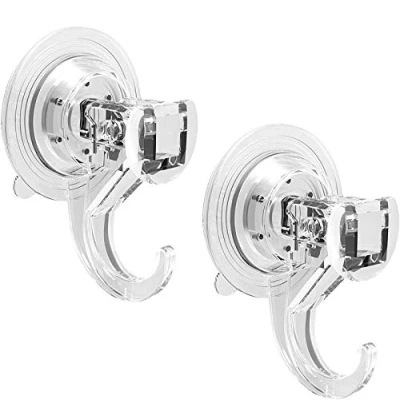 Image of Quntis Suction Hooks 2 Packs Powerful Push and Lock Vacuum Multi Purpose Hanger Strong Absorption Cup Holds Up to 3kg Transparent Design for Kitchen Bathroom