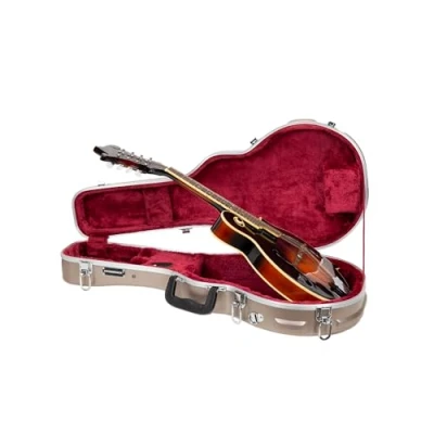 Image of Crossrock F style Mandolin Case ABS Molded Hardshell with Security Lock, Metal Feet, and Detachable Straps Champagne (CRA862MFCH)