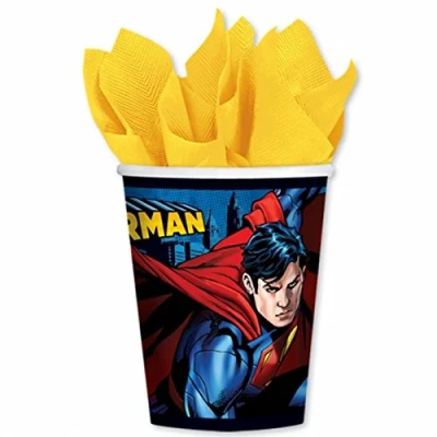 Image of 8 DC Comic Book Superman Superhero Children&#039;s Party 266ml Disposable Paper Cups