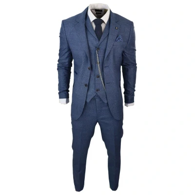 Image of TruClothing Mens 3 Piece Blue Prince Of Wales Check Suit Size 38 (Chest)