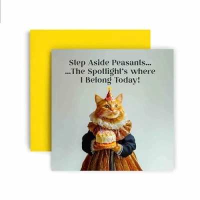 Image of Huxters Funny Birthday Card for Her Women Cat Step Aside Peasants Gift Mum Friend Bestie Daughter Auntie Sister Niece 14.8cm (Step Peasants)