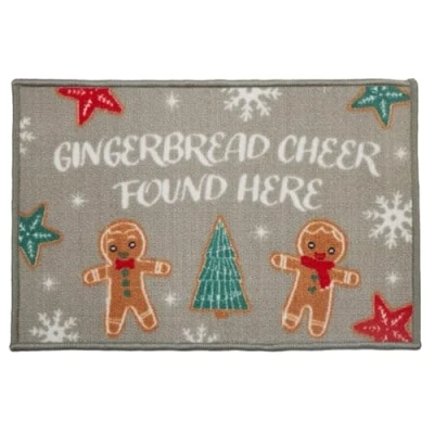 Image of eBoutik Festive Christmas Welcome Mat Xmas Design Non Slip Indoor Doormat Decoration Machine Washable Home Floor Protection Barrier Dirt Trapper (Gingerbread Found Here)