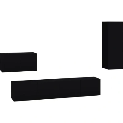 Image of vidaXL 4 Piece TV Cabinet Set Black Engineered Wood