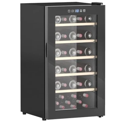 Image of HOMCOM 41 Bottle Wine Fridge, 91 Litre Capacity, 45cm Cooler Fridge with Glass Door, LED Light, Digital Touch Screen, Temperature Control, Freestanding Refrigerator, Black