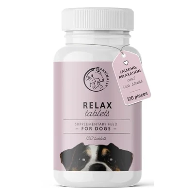 Image of calming tablets for dogs treats with valerian and L Tryptophan 120 Dog anxiety relief, anti Stress &amp; travel sickness that work