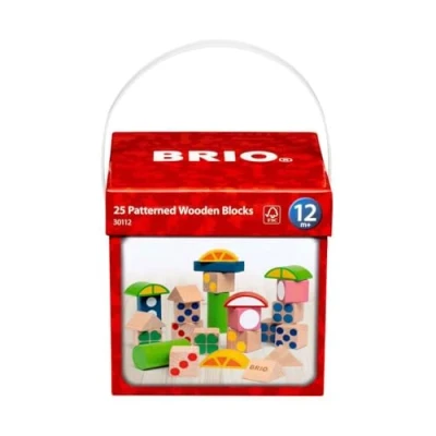 Image of BRIO 25 Patterned Wooden Blocks Educational Learning Toys for Toddlers Age 12 Months Up (Kids 1 Year Old)