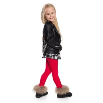 Image of Festival Children Kids Girls Plain Cotton Thick Full Length Leggings Party Pants Ages 1 11 (UK, Age, 10 Years, Regular, Red)