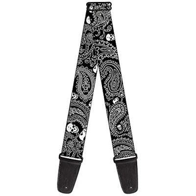 Image of Buckle Down Guitar Strap Bandana Skulls Black White 2 Inches Wide (GS W30203)