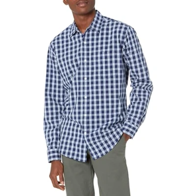 Image of Amazon Essentials Men&#039;s Regular Fit Long Sleeve Casual Poplin Shirt, Blue Grey Plaid, S