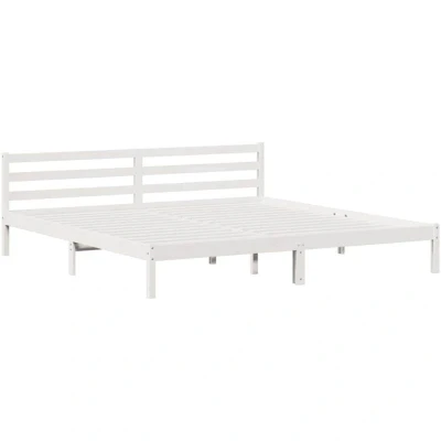 Image of vidaXL Solid Wood Pine Bed Frame with Headboard White 180x220 cm Modern Bedroom Furniture, Sturdy and Easy to Clean