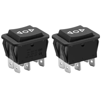 Image of Heschen Rocker Switch 16A 250VAC (ON) OFF Momentary DPDT 6 Terminals Black 2Pack