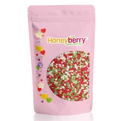 Image of HONEYBERRY INCLUSIONS Christmas Confetti Sprinkles 200g (Green, Red and White) Premium Edible Decorating for Baking, Cupcake Cake Decorations, Ice Cream Dessert Toppers
