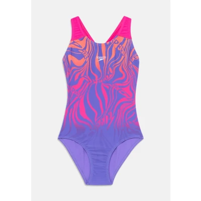 Image of Speedo Girls Digital Placement Splashback Swimsuit Swimming Costume Blue Purple Size 13 14 Years