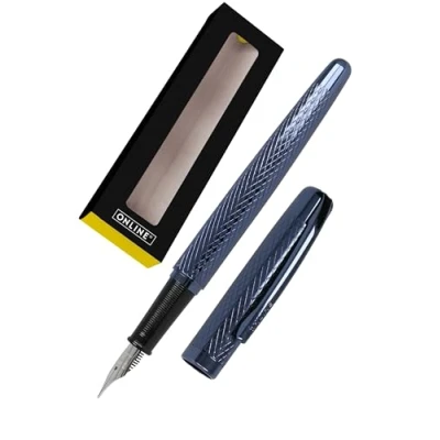 Image of Online Eleganza Fountain Pen I Color: Blue Iridium Nib Size Medium Metal Clip Includes Ink Cartridge for Standard Cartridges Or Converter In Gift Box