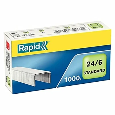 Image of Rapid 24/6mm Standard Staples, For Stapling up to 20 Sheets, Use with Desktop and Electric Staplers, Galvanised Wire, Box of 1000, 24855600
