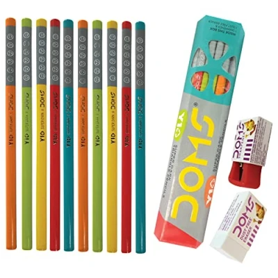 Image of Doms Y1 Smiley Triangular Pencils Eraser Sharpener Trio Easy Grip Smooth Writing