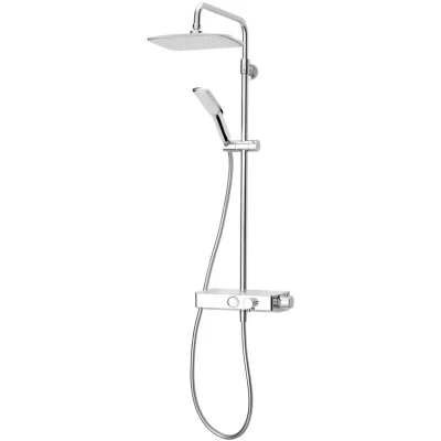 Image of Triton Push Button Thermostatic Bar Mixer Shower Chrome + Riser Rail Hose Head