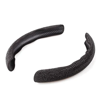 Image of MUGE RACING Diamond Steering Wheel Cover, 2Pcs Universal Bling Covers for Women Ladies (Black with Black Diamond)