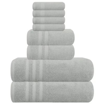 Image of WovenWonder 8 Piece Bale Towel Set 100% Egyptian Cotton 2 Bath Towels, Hand 4 Face Towels Super Soft Quick Absorbent Hotel Spa Bathroom (Silver)