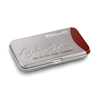 Image of Pelikan 339648 Gemstone GTP/6 Fountain Pen Ink in Metal Case Garnet Cartridge Dark red