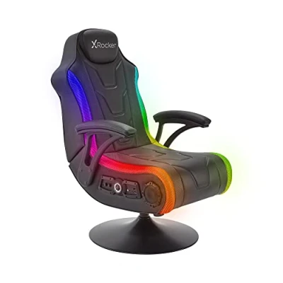 Image of X Rocker Monsoon RGB Gaming Chair, 4.1 Surround Sound Light Up Seat with 30 Neo Motion Settings, Bluetooth Wireless Speakers, Subwoofer and Vibration, Padded Armrests Faux Leather BLACK