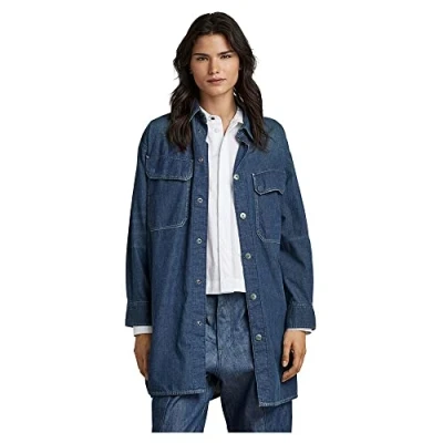 Image of G Star RAW Womens Oversized Flap Pocket Shirt Evergreen Navy Cotton Size Medium
