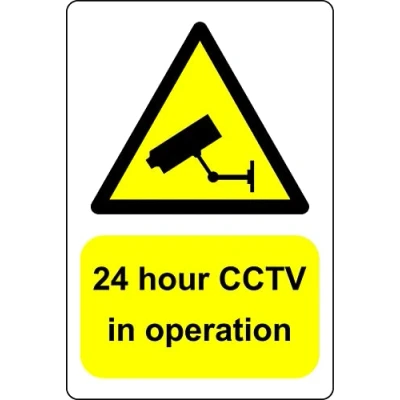 Image of 24 hour CCTV in operation Surveillance safety sign Self adhesive sticker (100mm x 70mm)