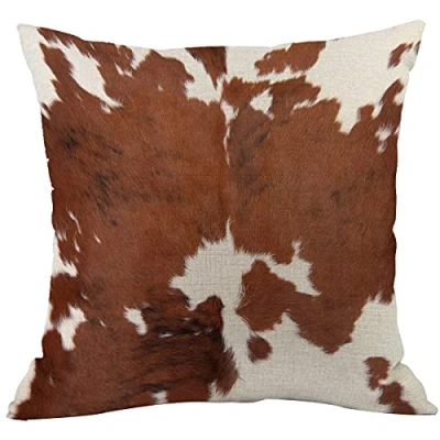 Image of CANSEGO Cowhide Pillow Covers Cases Leopard Cow Brown Fur Farm Animal Throw Cushion Cotton Linen 18x18 Inch Home Decor Couch Desk Bedroom