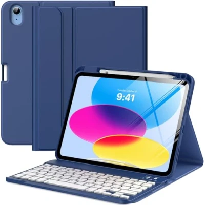 Image of MoKo Keyboard Case for iPad 10th Generation with Keyboard, Pencil Holder, Multi Angle Detachable Bluetooth Generation, Navy Blue