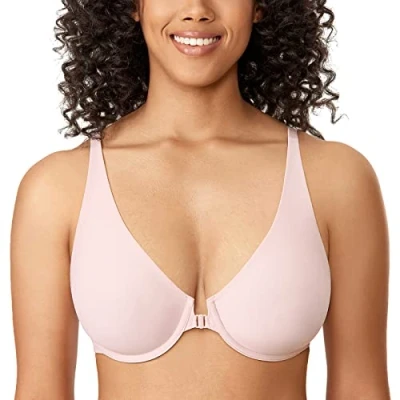 Image of Delimira Women&#039;s Front Fastening Bras Seamless Full Coverage Unlined Underwire Support Bra Gentle Rose 34D