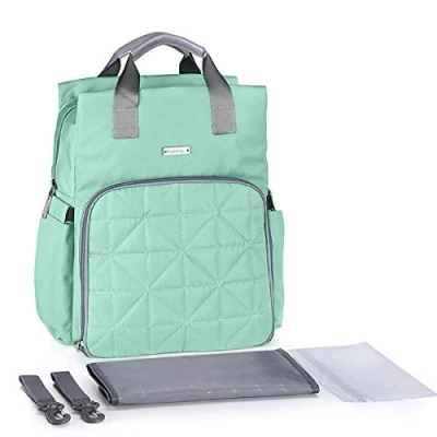 Image of SONARIN Waterproof Multifunction Baby Nappy Changing Backpack with Mat,Stroller Strap,Laptop Shockproof Bag,Diaper Bag Bottle Insulated Bags,Large Capacity,Machine Washable(Green)