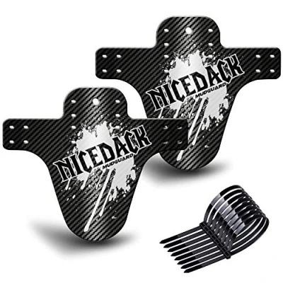 Image of NICEDACK Mud Guard, 2PCS MTB Bicycle Mudguards for 26&quot; 650B 27.5&quot; 29&quot; Mountain Bike Rear and Front Mudguard Fender (Silver, Carbon Fiber Pattern)