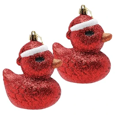 Image of Christmas Concepts® Pack of 2 110mm (4.3&quot;) Red Glittery Festive Duck Baubles Tree Decorations