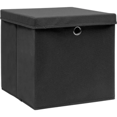 Image of vidaXL Storage Boxes with Covers 10 pcs 28x28x28 cm Black