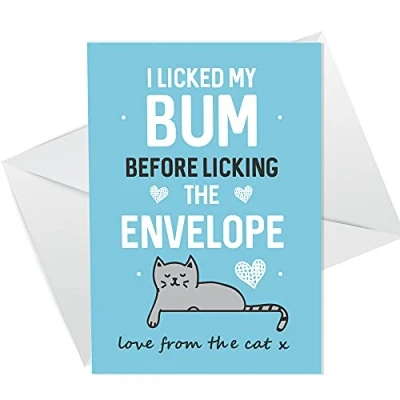 Image of Funny Birthday Card From The Cat Rude Cheeky For Mum Dad Brother Sister