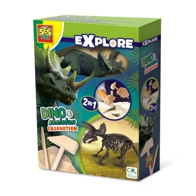 Image of SES Creative 25093 2 in 1 Dinosaur and Skeleton Dig Triceratops, One Size