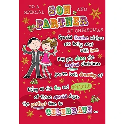 Image of Piccadilly Greetings Regal Publishing Christmas Card Son &amp; Partner 9 x 6 inches,pinkbrownoakred