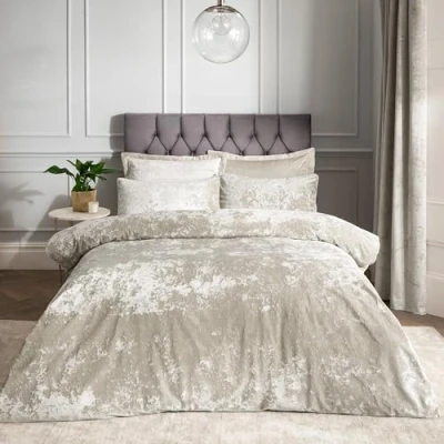 Image of Catherine Lansfield Crushed Velvet King Duvet Cover Set with Pillowcases Natural