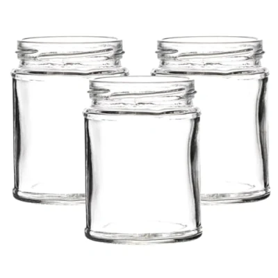Image of Set of 12x 300ml Panelled Jam Jars Including Gold Twist Off Caps Glass Preserve &amp; Chutney J&amp;B