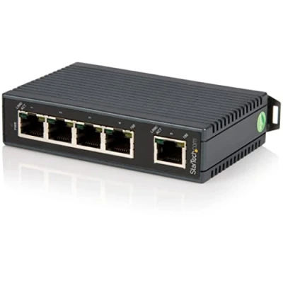 Image of StarTech.com 5 Port Ethernet Switch 10/100Mbps Industrial Networking Solution IP30 rated Energy Efficient Internet (IES5102), Black