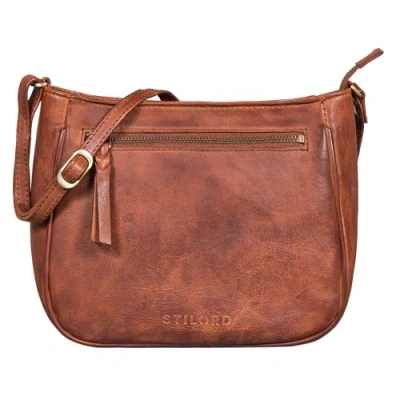 Image of STILORD &#039;Samira&#039; Handbag Women Leather Small Vintage Ladies Tote Bag Satchel Crossbody Saddle in Genuine Leather, Colour:Brandy Cognac