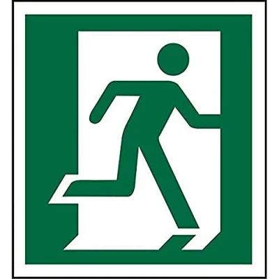 Image of Seco Fire Exit Man Running Through Door Right Sign, 200mm x 1mm Semi Rigid Plastic
