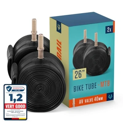 Image of Alphatrail MTB Bicycle Inner Tube Rick 26 Inch AV Schrader Valve 2x Set with Mobility Guarantee I Compatible Bike Tyres Continental, Conti, Schwalbe, Maxxis, Michelin &amp; Vittoria