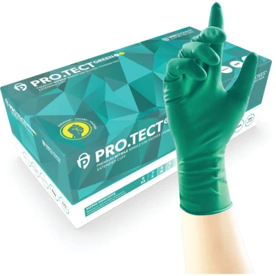 Image of Unigloves PRO.TECT Green HD+ Nitrile Extended Cuff Disposable Gloves Ultra Heavy Duty, Single Use, Multipurpose, Powder Free, Box of 100 Gloves, Size Large (GA0094)