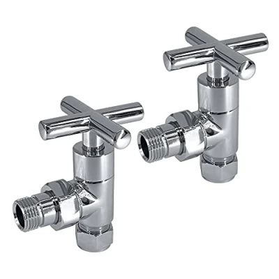 Image of NRG Pair of Angled Chrome Radiator Valves Round Central Heating Taps 15mm